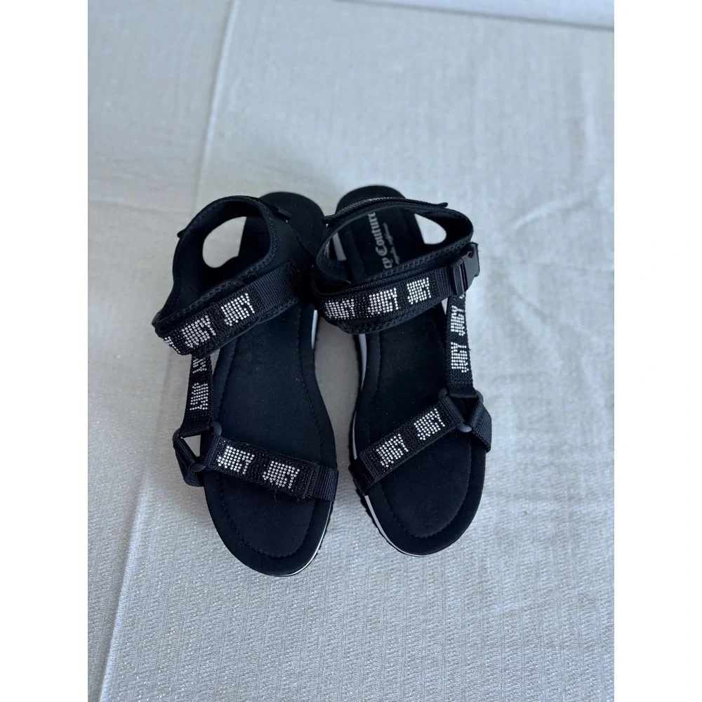 Juicy Couture Black Rhinestone Logo Platform Sporty Sandals Women's‎ Size 10